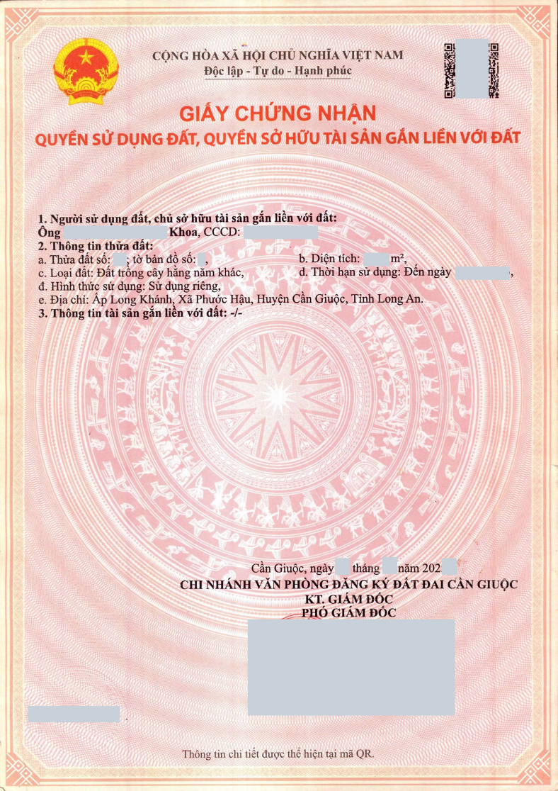 Hồ sơ minh họa đã làm mờ thông tin cá nhân - case CD-0315